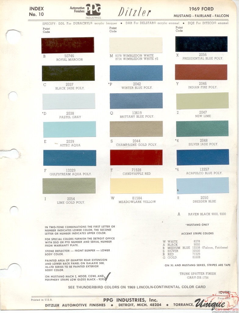 1969 Ford Paint Charts PPG